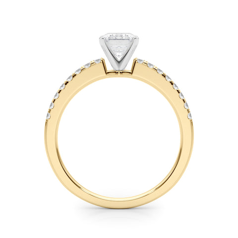 Yellow gold Emerald Solitaire Diamond with Pavé Band and Four-Prong Setting