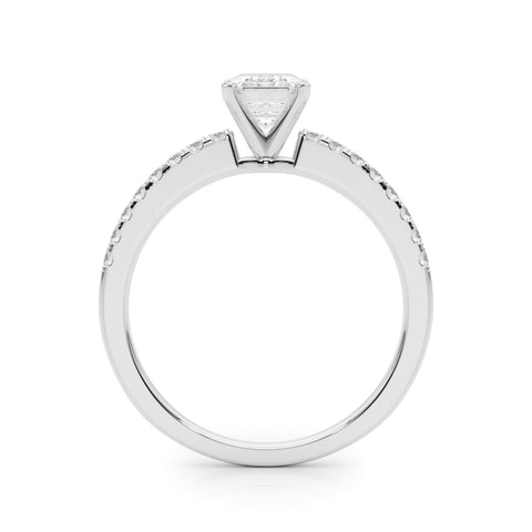 White gold Emerald Solitaire Diamond with Pavé Band and Four-Prong Setting