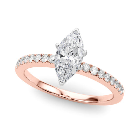 Rose gold Marquise Solitaire Diamond with Pavé Band and Four-Prong Setting