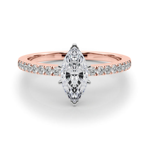 Rose gold Marquise Solitaire Diamond with Pavé Band and Four-Prong Setting