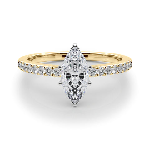 Yellow gold Marquise Solitaire Diamond with Pavé Band and Four-Prong Setting