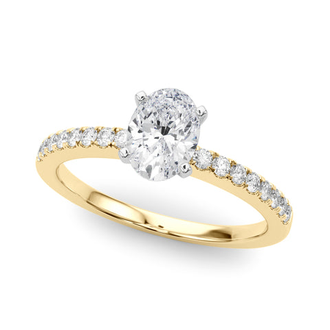 Yellow gold Oval Solitaire Diamond with Pavé Band and Four-Prong Setting