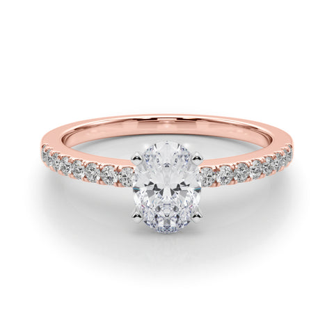 Rose gold Oval Solitaire Diamond with Pavé Band and Four-Prong Setting