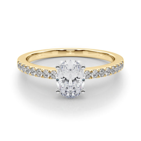 Yellow gold Oval Solitaire Diamond with Pavé Band and Four-Prong Setting