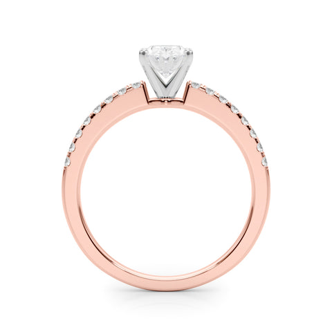 Rose gold Oval Solitaire Diamond with Pavé Band and Four-Prong Setting