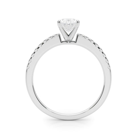 White gold Oval Solitaire Diamond with Pavé Band and Four-Prong Setting