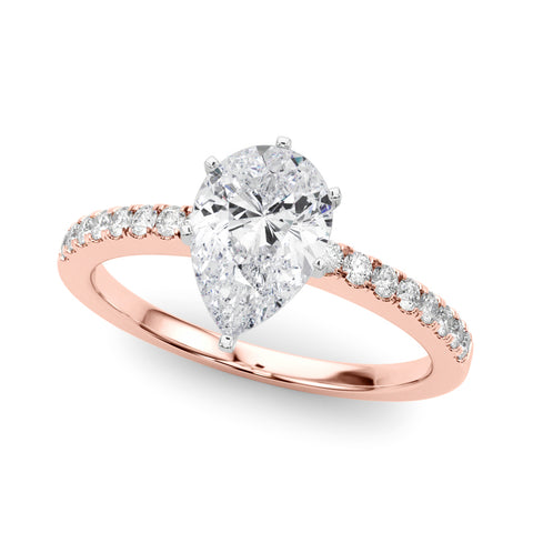 Rose gold Pear Solitaire Diamond with Pavé Band and Four-Prong Setting