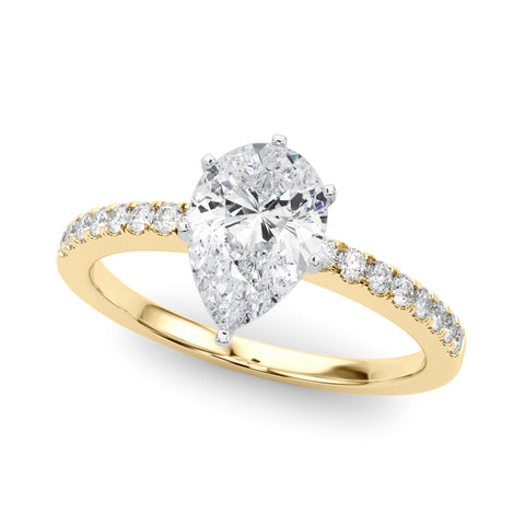 Yellow gold Pear Solitaire Diamond with Pavé Band and Four-Prong Setting