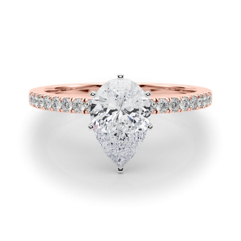 Rose gold Pear Solitaire Diamond with Pavé Band and Four-Prong Setting