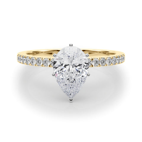 Yellow gold Pear Solitaire Diamond with Pavé Band and Four-Prong Setting