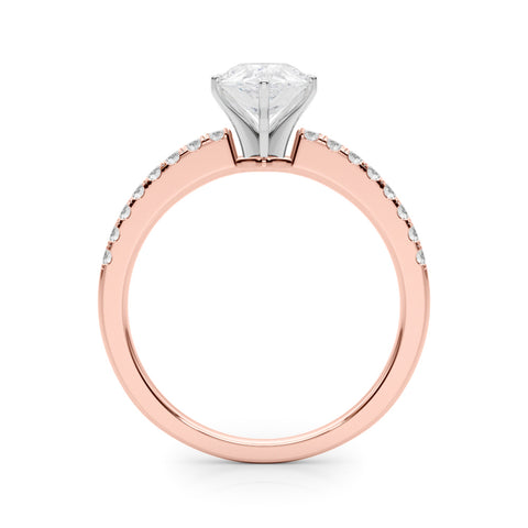 Rose gold Pear Solitaire Diamond with Pavé Band and Four-Prong Setting