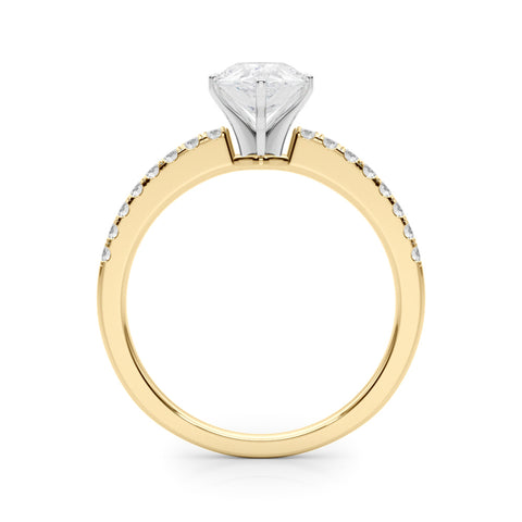 Yellow gold Pear Solitaire Diamond with Pavé Band and Four-Prong Setting