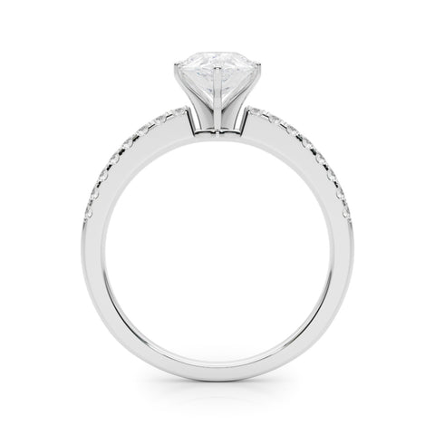 White gold Pear Solitaire Diamond with Pavé Band and Four-Prong Setting