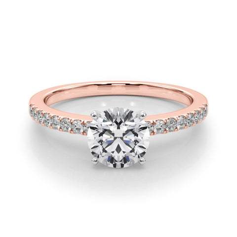 Rose gold Round Solitaire Diamond with Pavé Band and Four-Prong Setting