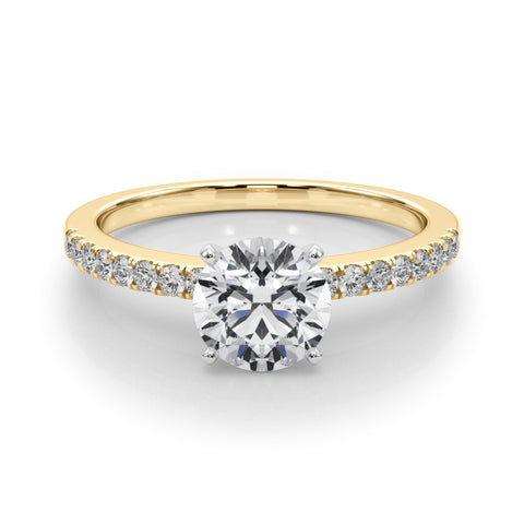 Yellow gold Round Solitaire Diamond with Pavé Band and Four-Prong Setting