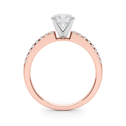 Rose gold Round Solitaire Diamond with Pavé Band and Four-Prong Setting