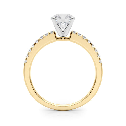 Yellow gold Round Solitaire Diamond with Pavé Band and Four-Prong Setting