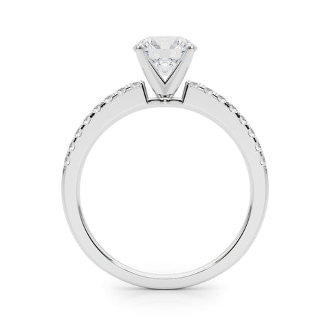 White gold Round Solitaire Diamond with Pavé Band and Four-Prong Setting