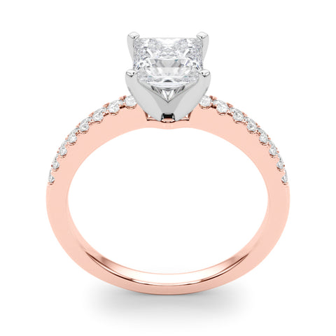 Rose gold Princess Solitaire Diamond with Pavé Band and Four-Prong Setting