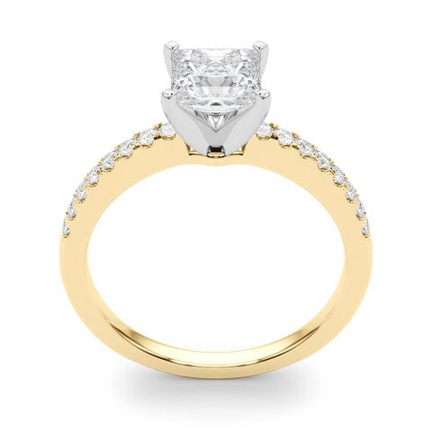 Yellow gold Princess Solitaire Diamond with Pavé Band and Four-Prong Setting