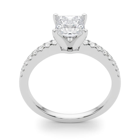 White gold Princess Solitaire Diamond with Pavé Band and Four-Prong Setting