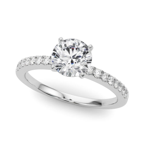 White gold Round Solitaire Diamond with Pavé Band and Four-Prong Setting