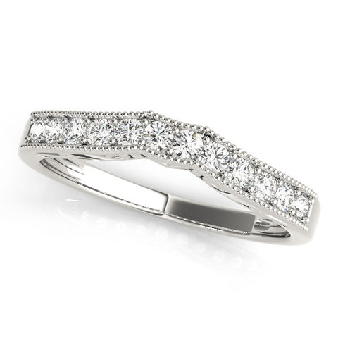 White gold Milgrain Round Diamond Pavé Chevron Band 1