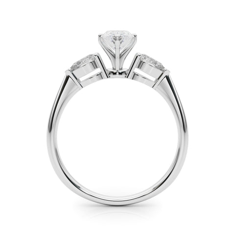 White gold Three-Stone Marquise Diamond Ring with Pear Side Stones on a Platinum Band with Four-Prong Setting