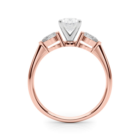 Rose gold Three-Stone Oval Diamond Ring with Pear Side Stones on a Platinum Band with Four-Prong Setting