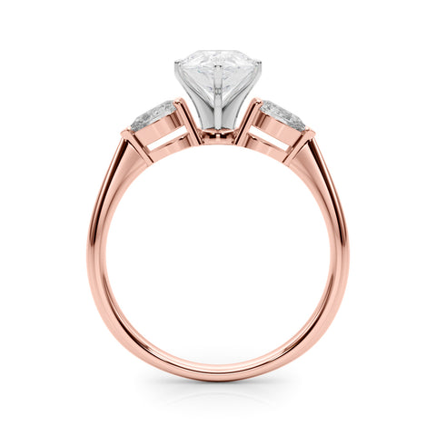 Rose gold Three-Stone Pear Diamond Ring with Pear Side Stones on a Platinum Band with Four-Prong Setting