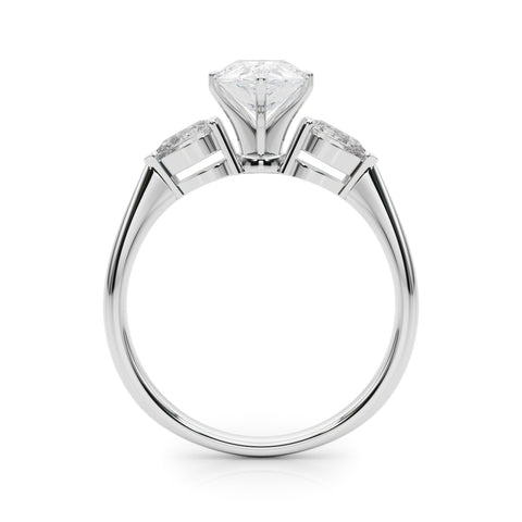 White gold Three-Stone Pear Diamond Ring with Pear Side Stones on a Platinum Band with Four-Prong Setting