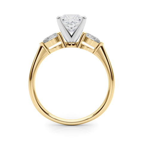 Yellow gold Three-Stone Princess Diamond Ring with Pear Side Stones on a Platinum Band with Four-Prong Setting