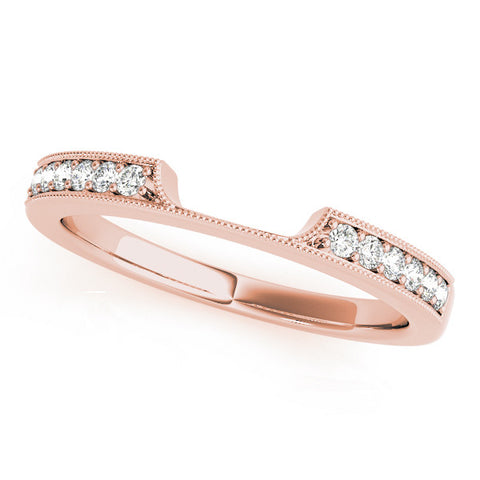 Rose gold Round Cut Pavé Diamond Contour Band with Milgrain Detailing 1