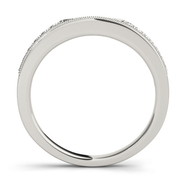 White gold Round Cut Pavé Diamond Contour Band with Milgrain Detailing 2