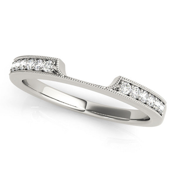 White gold Round Cut Pavé Diamond Contour Band with Milgrain Detailing 1