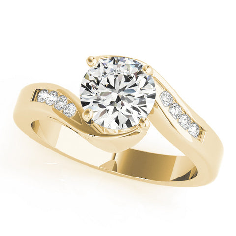 Yellow gold Round Solitaire Twist Band with Channel Set Diamonds and Four-Prong Setting