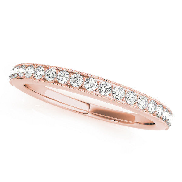 Rose gold Round Diamond Pavé Set Milgrain Wedding Band 1