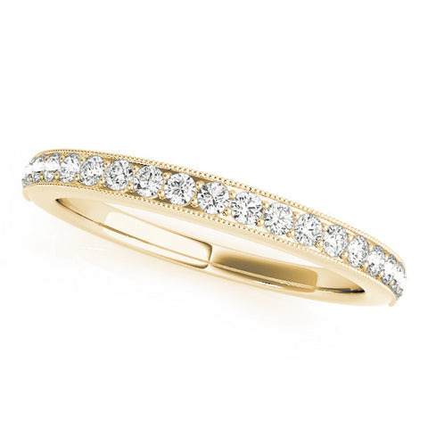 Yellow gold Round Diamond Pavé Set Milgrain Wedding Band 1