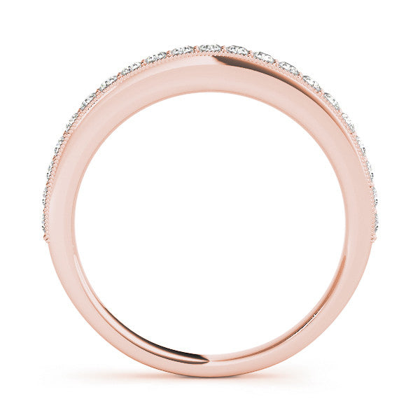 Rose gold Round Diamond Pavé Set Milgrain Wedding Band 2