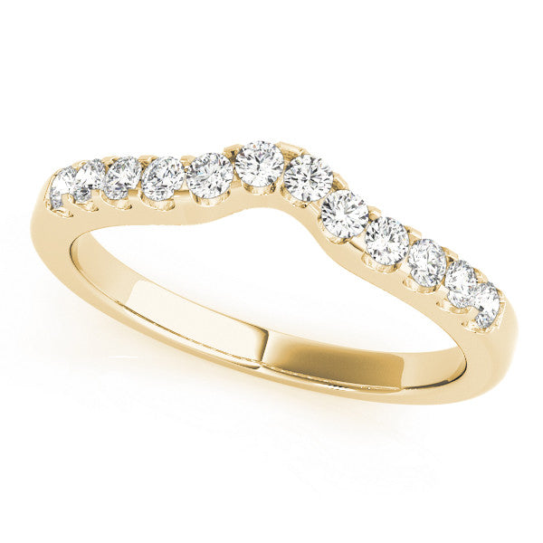 Yellow gold Curved Diamond Half Eternity Ring with Round Cut Stones and Shared Prong Setting 1