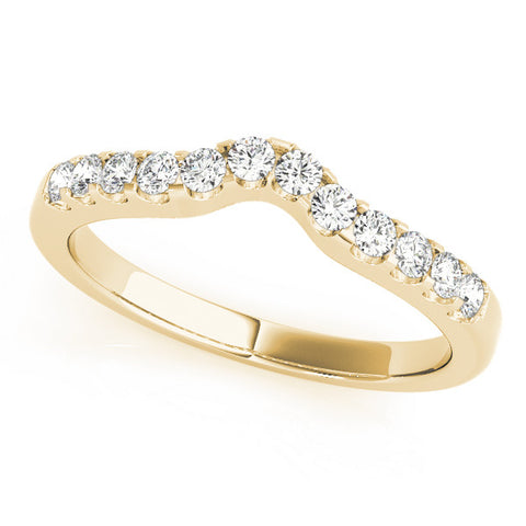 Yellow gold Curved Diamond Half Eternity Ring with Round Cut Stones and Shared Prong Setting 1