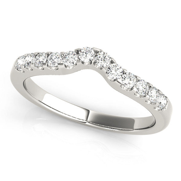 White gold Curved Diamond Half Eternity Ring with Round Cut Stones and Shared Prong Setting 1