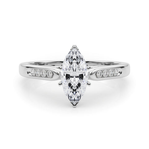 White gold Marquise Cut Channel Set Solitaire Engagement Ring with Four-Prong Setting