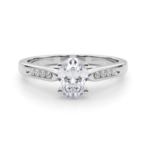 White gold Oval Cut Channel Set Solitaire Engagement Ring with Four-Prong Setting