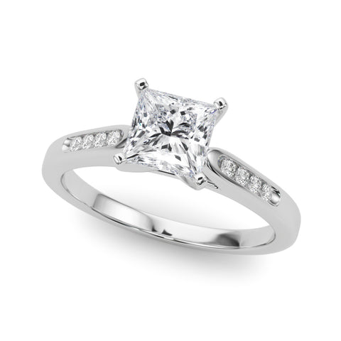 White gold Princess Cut Channel Set Solitaire Engagement Ring with Four-Prong Setting