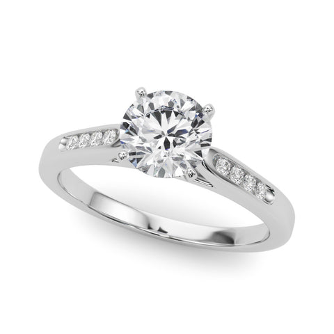 White gold Round Cut Channel Set Solitaire Engagement Ring with Four-Prong Setting