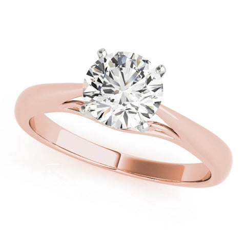 Rose gold Round Solitaire Diamond Engagement Ring with Cathedral Setting and Four-Prong Mount on a Classic Band