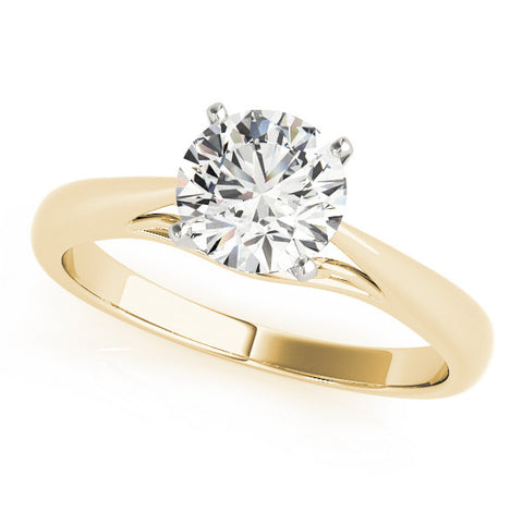 Yellow gold Round Solitaire Diamond Engagement Ring with Cathedral Setting and Four-Prong Mount on a Classic Band