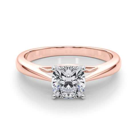 Rose gold Cushion Solitaire Diamond Engagement Ring with Cathedral Setting and Four-Prong Mount on a Classic Band