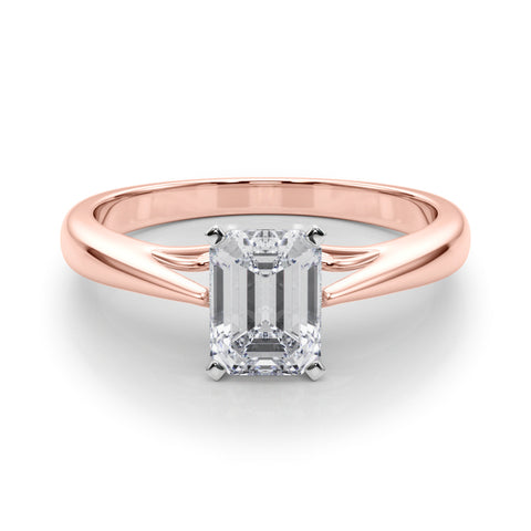 Rose gold Emerald Solitaire Diamond Engagement Ring with Cathedral Setting and Four-Prong Mount on a Classic Band